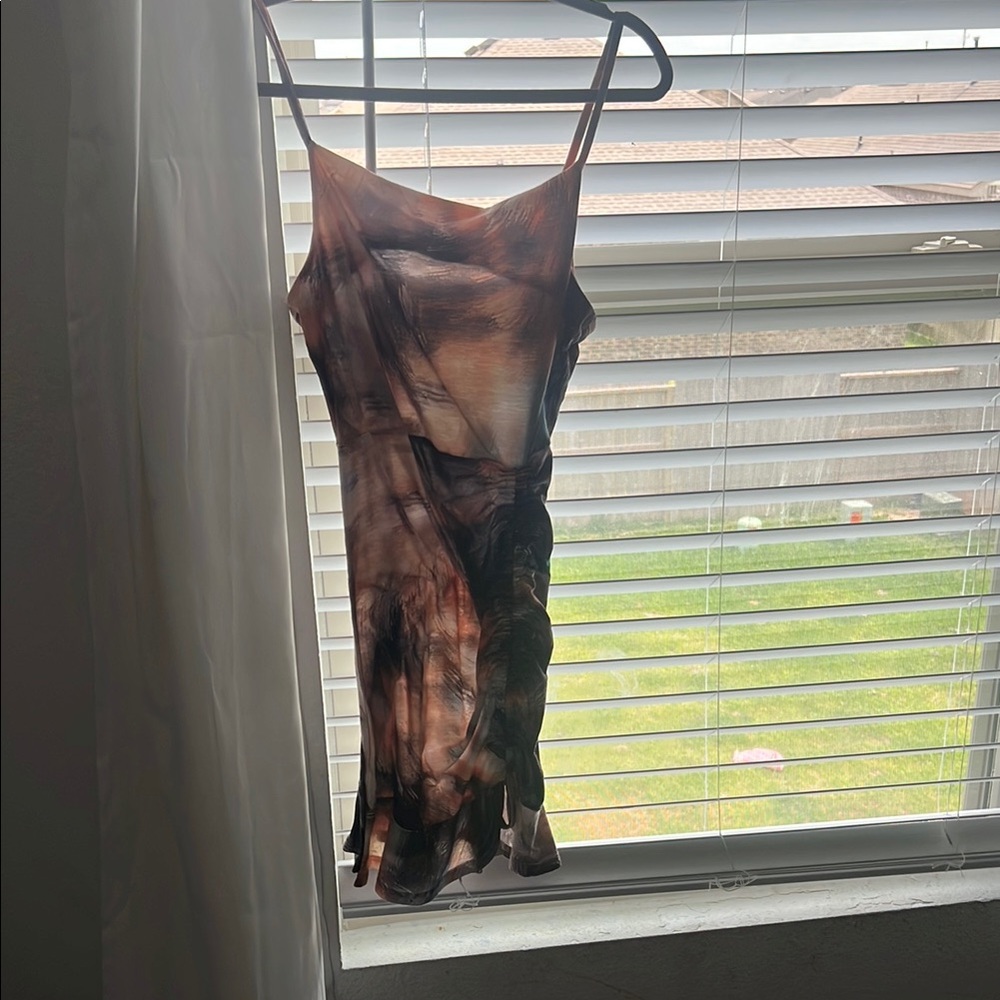 SHEIN Brown Tie-Dye Mini Dress